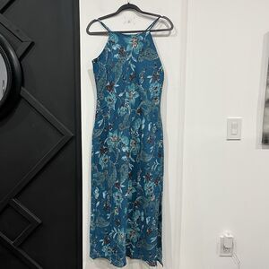 Blue Floral Midi Dress - Slim Halter Style